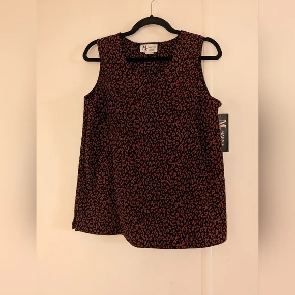🎀$5 Maggie Sweet Vintage Women's Black and Rusty Brown Leopard Print Top - Picture 1 of 7